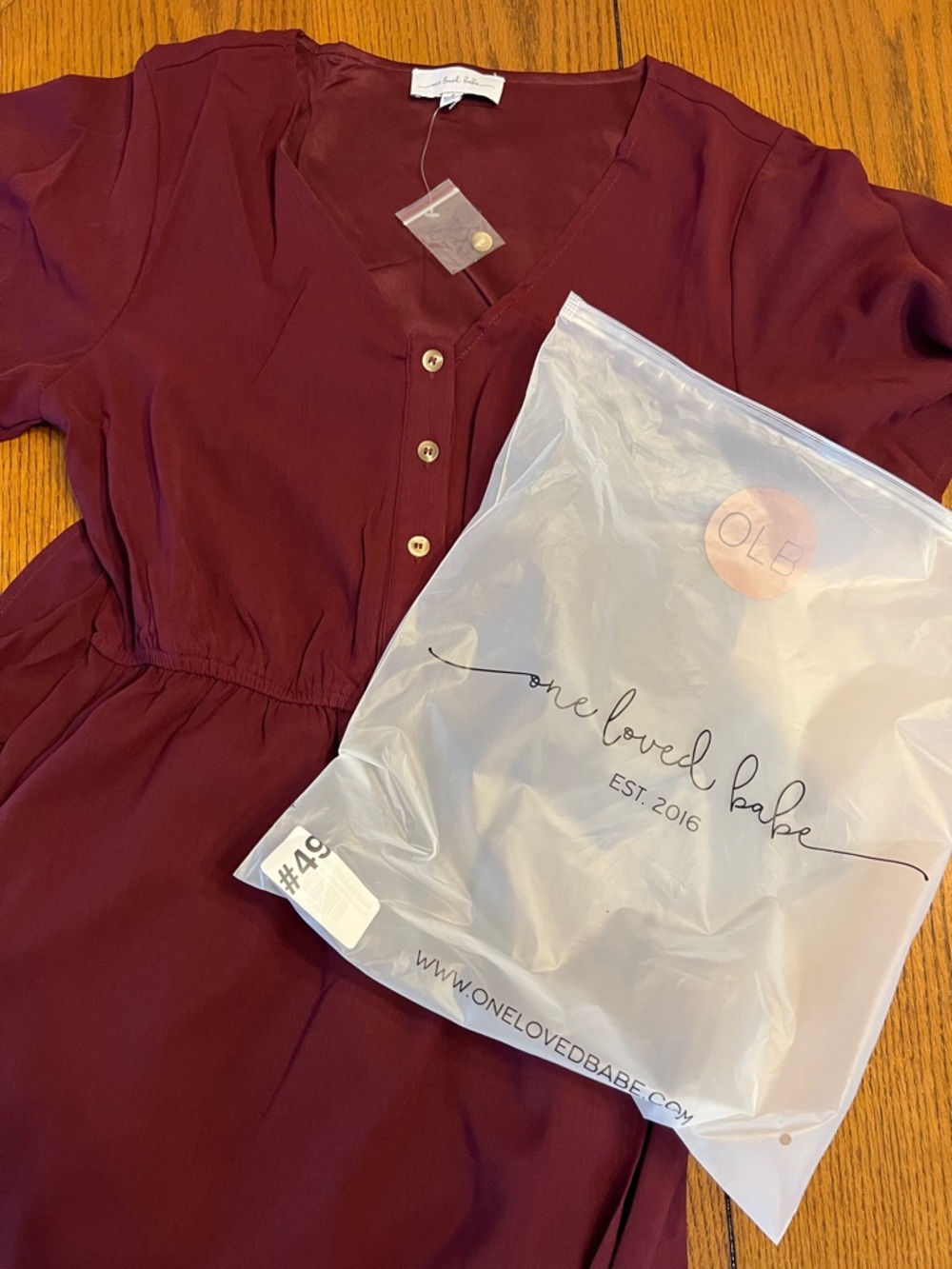 V-Neck Burgundy High-Low Midi Dress with Button Front